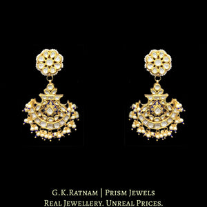 18k Gold and Diamond Polki Pankhi (fan) Necklace Set with Blue Enamelling - G. K. Ratnam