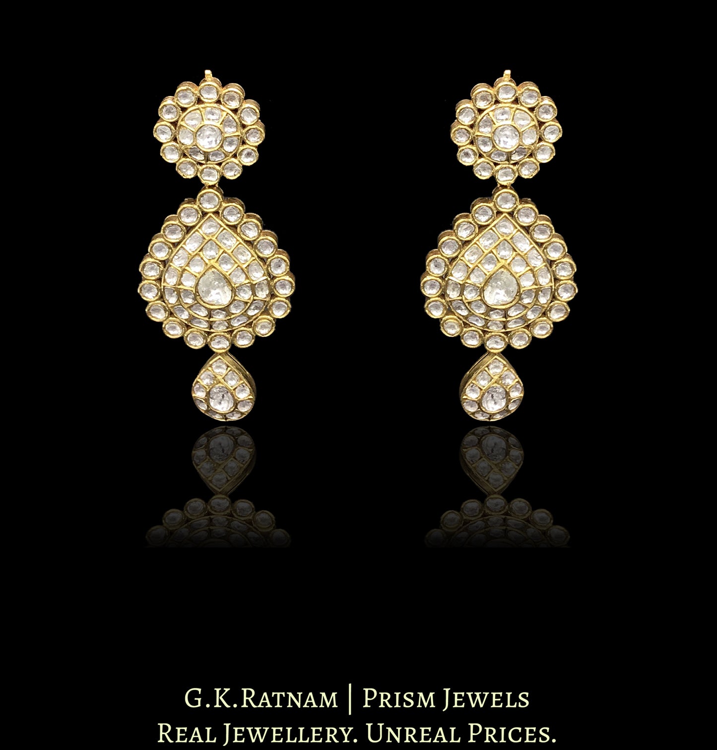 18k Gold and Diamond Polki Long Earring Pair