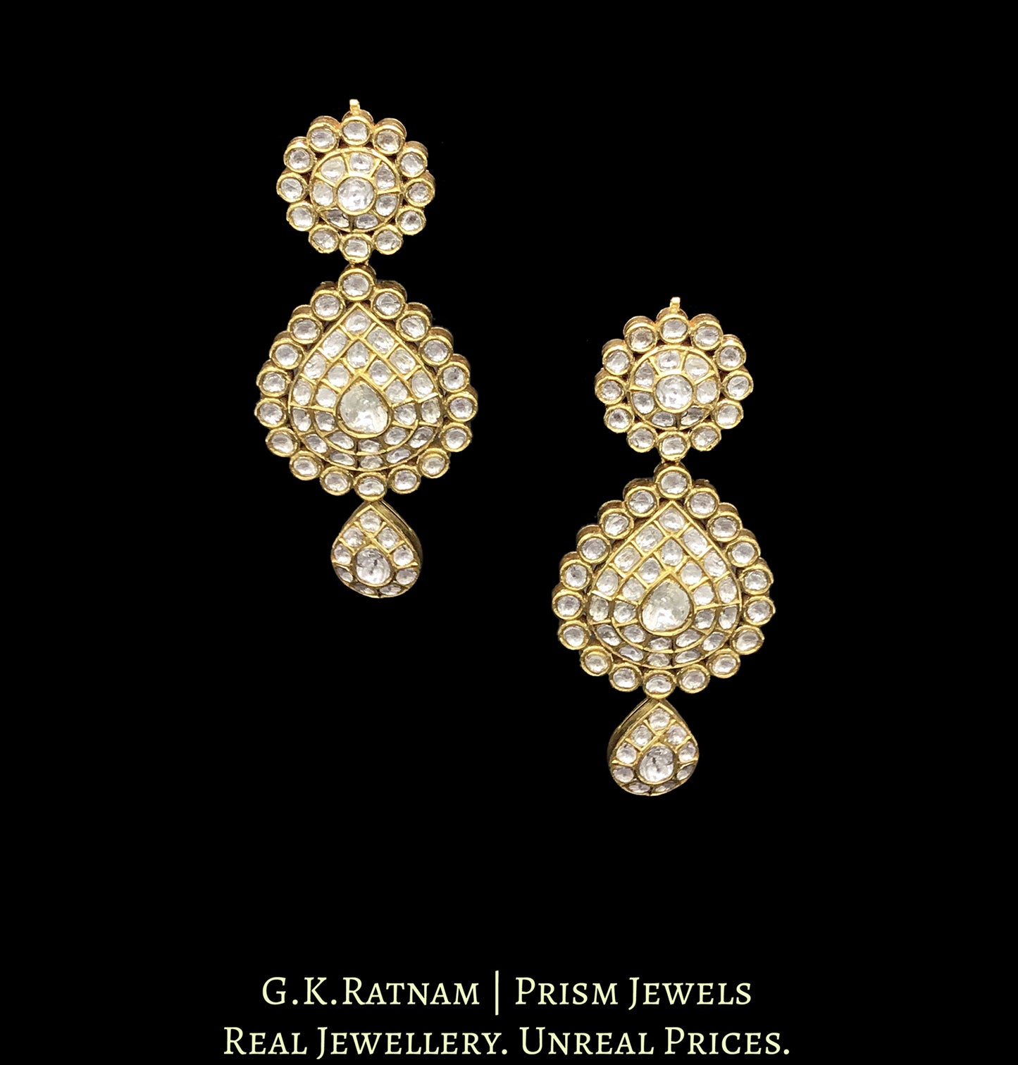 18k Gold and Diamond Polki Long Earring Pair