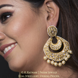 23k Gold and Diamond Polki multi-layered Chand Bali Earring Pair with pearl hangings