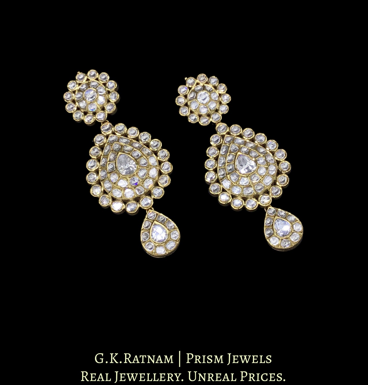18k Gold and Diamond Polki Long Earring Pair