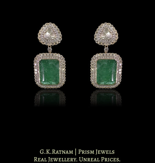 18k Gold and Diamond Polki Open setting Earring Pair with emerald-grade Green Beryls - G. K. Ratnam