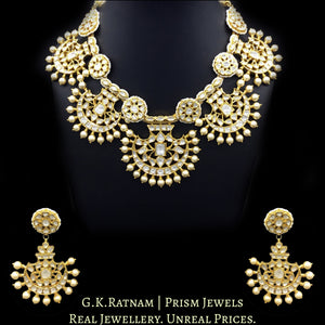 18k Gold and Diamond Polki Pankhi (fan) Necklace Set with Pearl Spikes - G. K. Ratnam