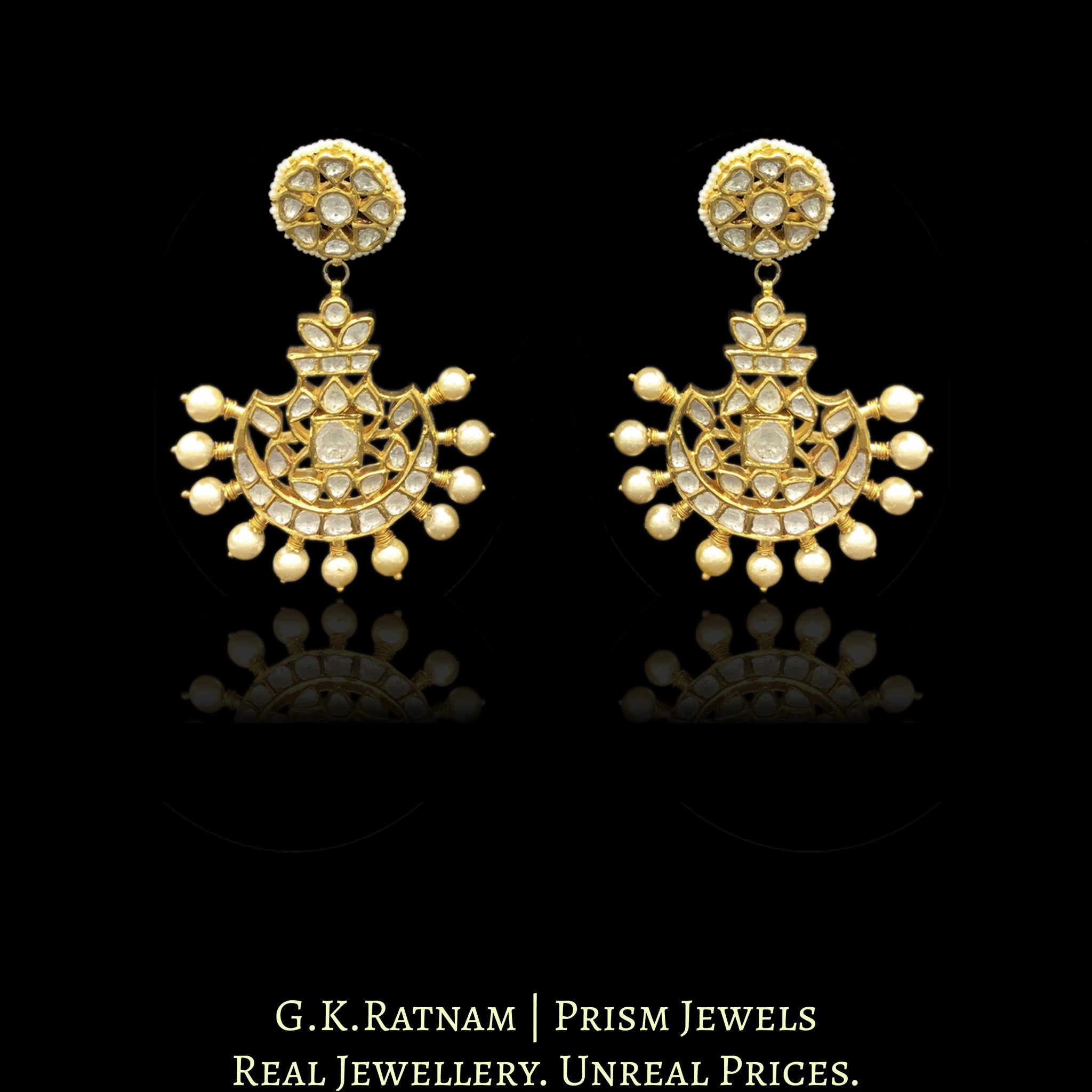 18k Gold and Diamond Polki Pankhi (fan) Necklace Set with Pearl Spikes - G. K. Ratnam