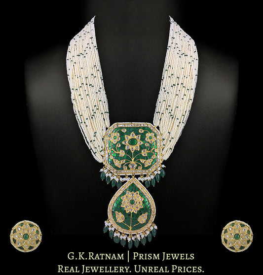 23k Gold and Diamond Polki Hybrid Pendant Set with a hint of green in Chid Bunches