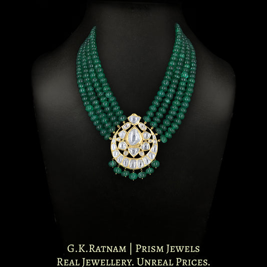 18k Gold and Diamond Polki Vintage Pendant with emerald-grade Beryls - G. K. Ratnam