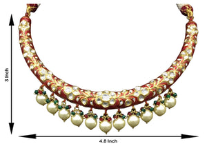22k Gold and Diamond Polki Hustlie Necklace Set with bright red enamelling