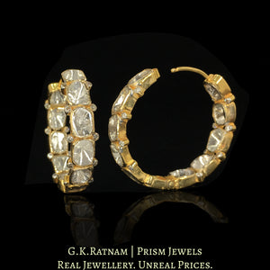 18k Gold and Diamond Polki Open Setting Bali / Hoop Earring Pair