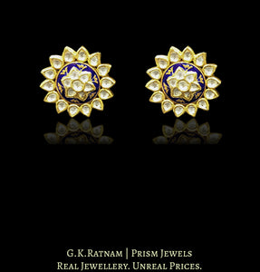 18k Gold and Diamond Polki Karnfool Pair with Blue Enamelling - G. K. Ratnam