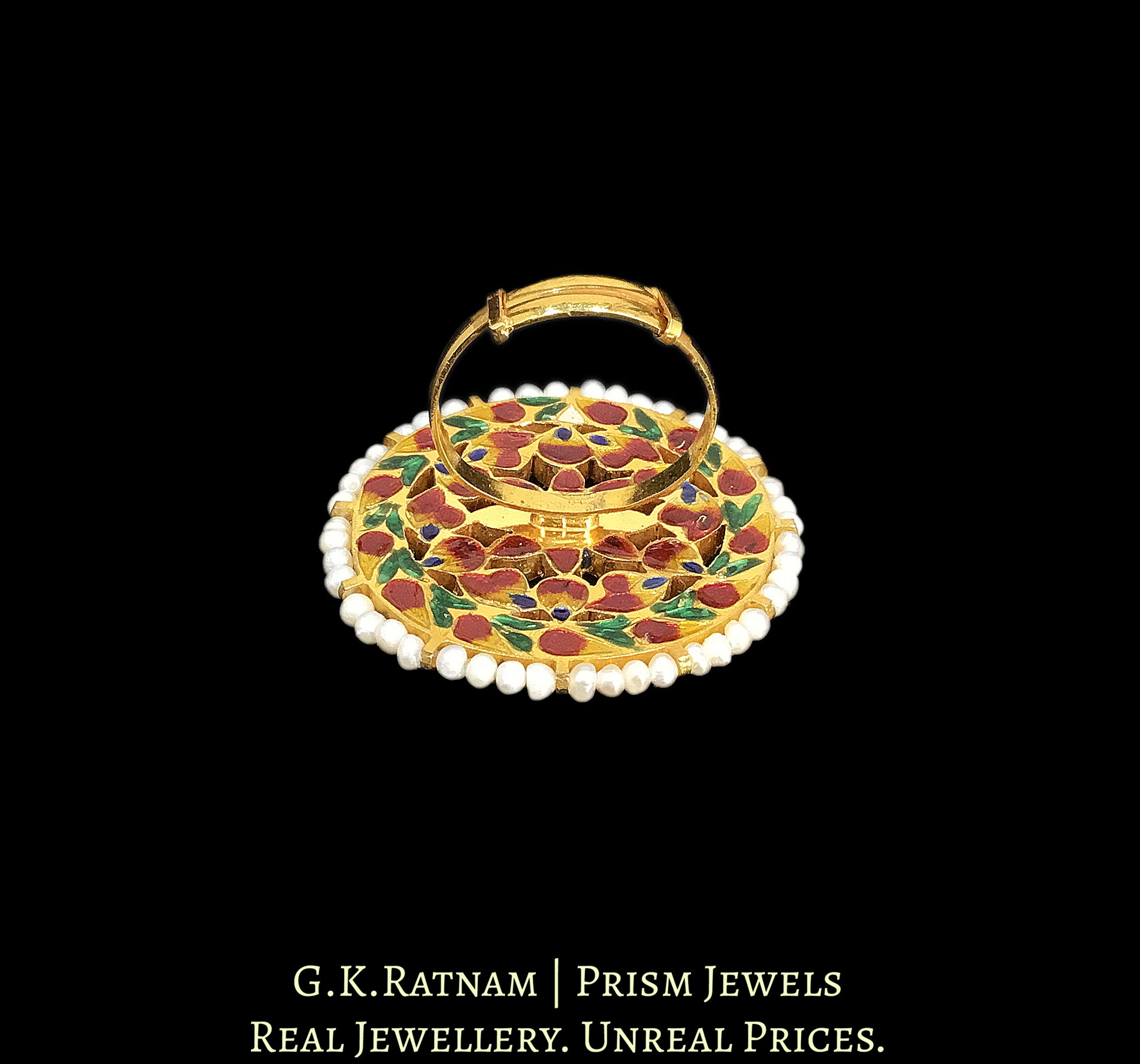 18k Gold and Diamond Polki Cocktail Ring with Hyderabadi Pearls - G. K. Ratnam