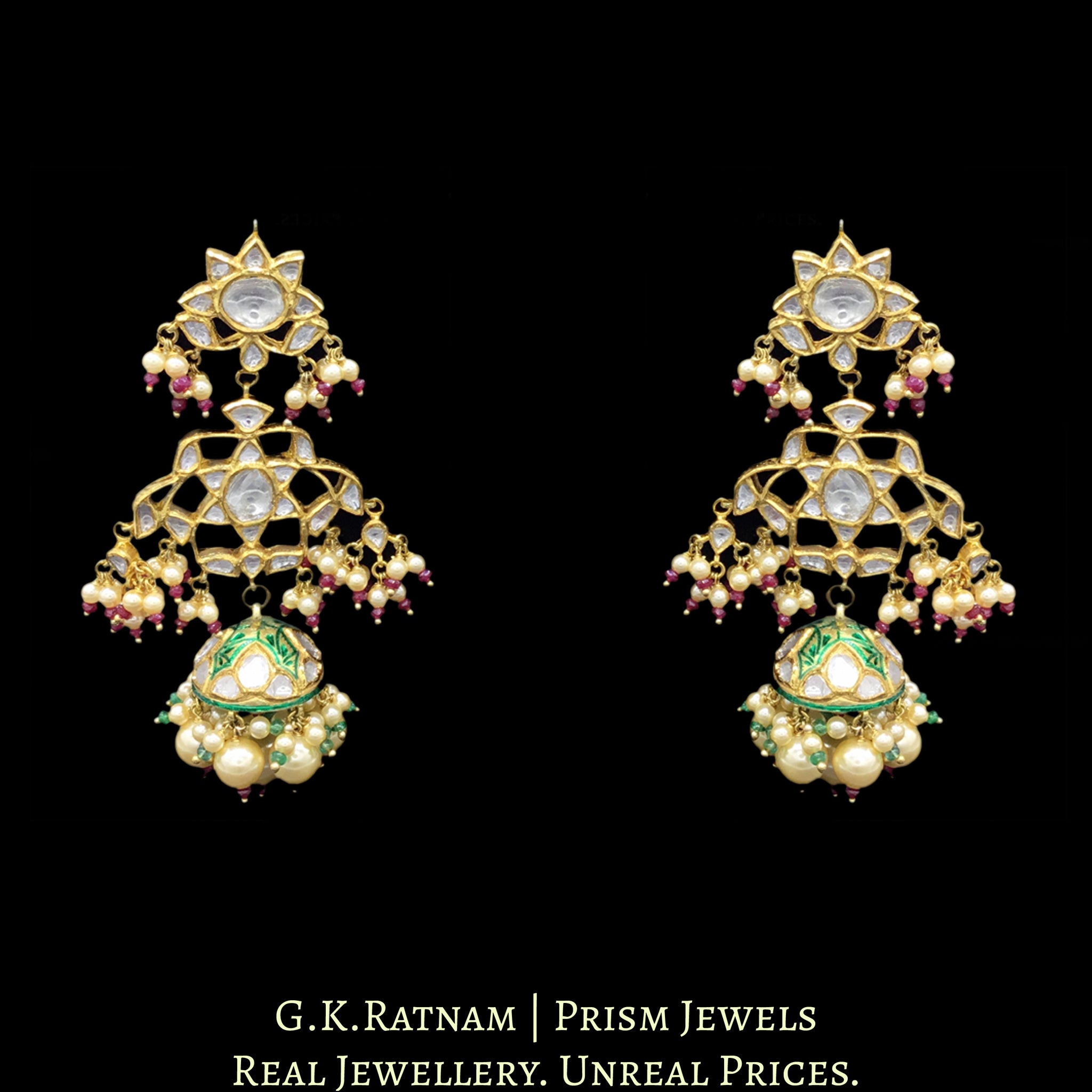 18k Gold and Diamond Polki Rajpooti Aad Choker Necklace Set with Natural Emeralds and Rubies - G. K. Ratnam