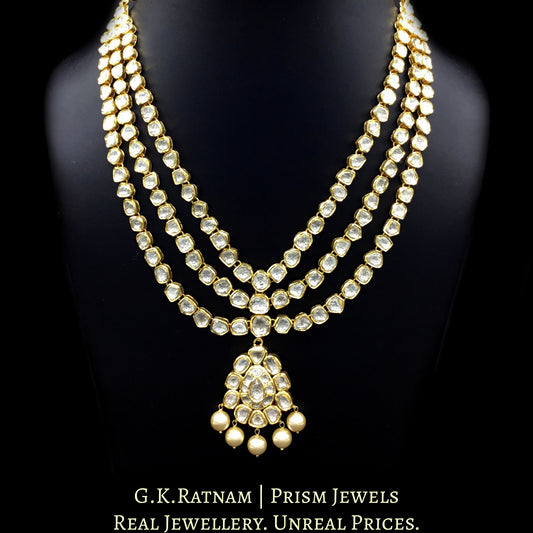 18k Gold and Diamond Polki three liner Necklace Set with mix-shaped uncut elements - G. K. Ratnam