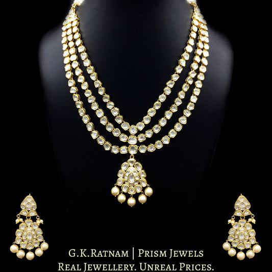 18k Gold and Diamond Polki three liner Necklace Set with mix-shaped uncut elements - G. K. Ratnam