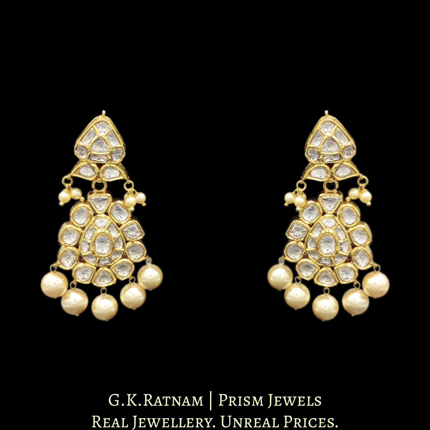 18k Gold and Diamond Polki three liner Necklace Set with mix-shaped uncut elements - G. K. Ratnam