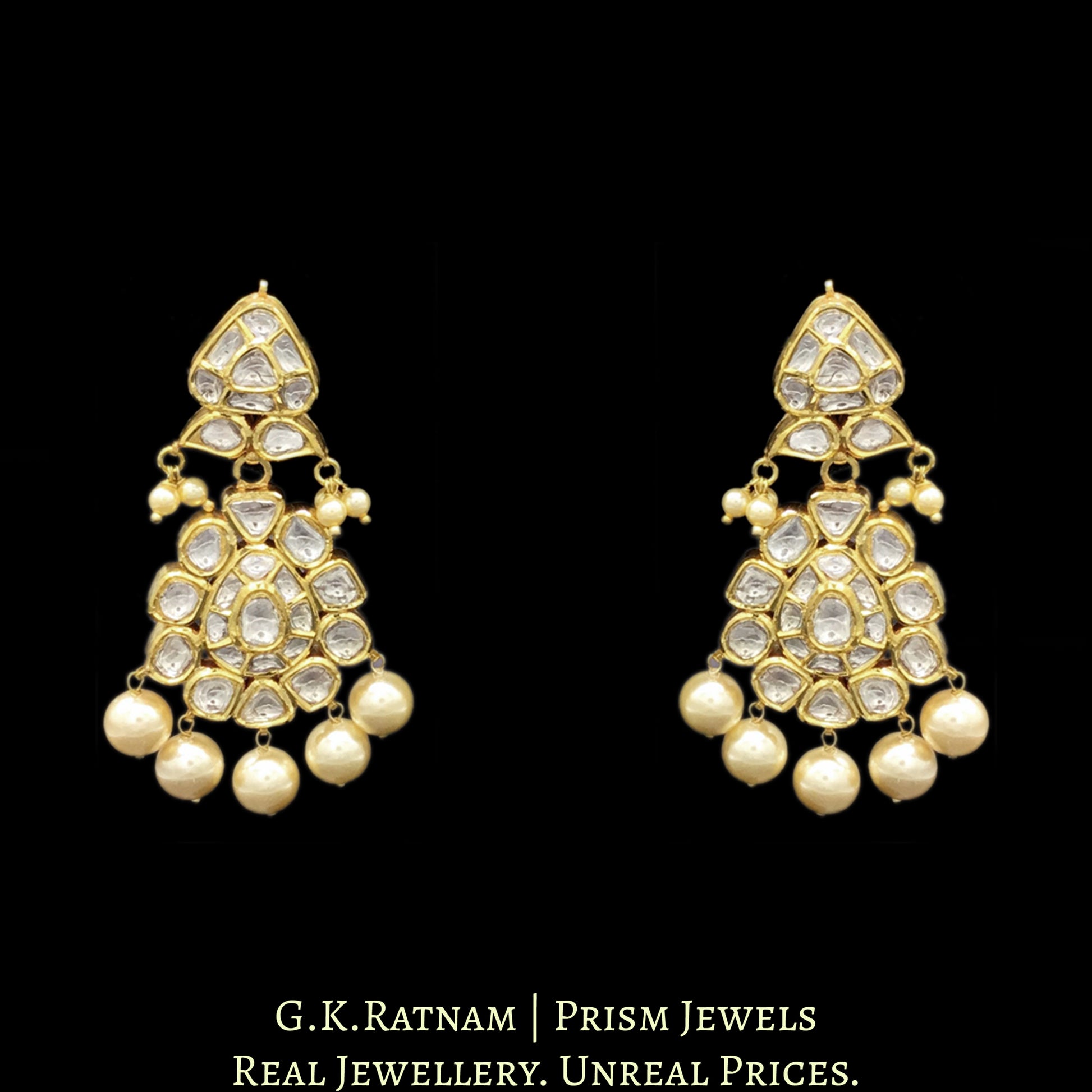 18k Gold and Diamond Polki three liner Necklace Set with mix-shaped uncut elements - G. K. Ratnam