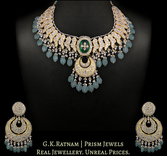 23k Gold and Diamond Polki Necklace Set with basra-like Pearls and hand-carved Melons