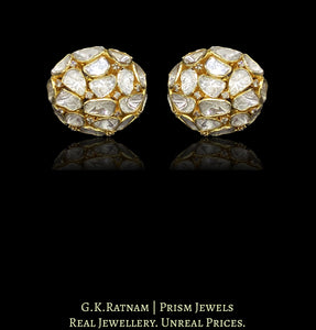 14K Gold and Diamond Polki Open Setting dome-shaped Tops / Studs Earring Pair