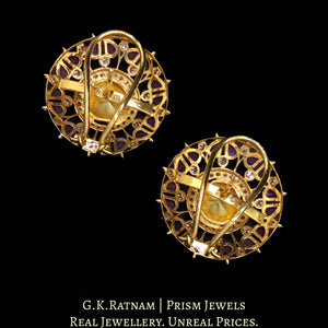 14k Gold and Diamond Polki Open Setting Tops / Studs Earring Pair with Pink Rubies
