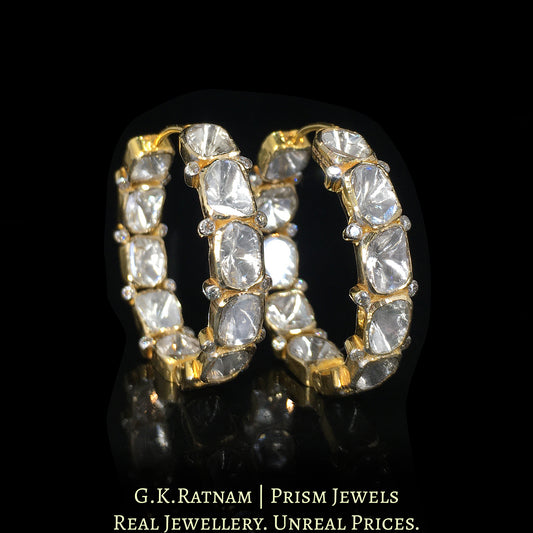 18k Gold and Diamond Polki Open Setting Bali / Hoop Earring Pair
