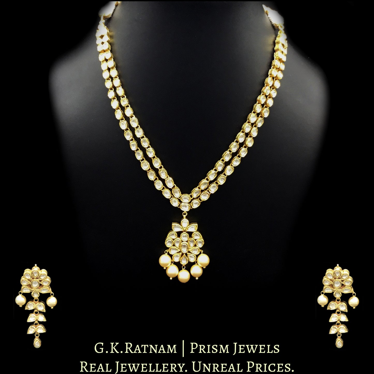 Traditional Gold and Diamond Polki two-line Necklace Set - G. K. Ratnam