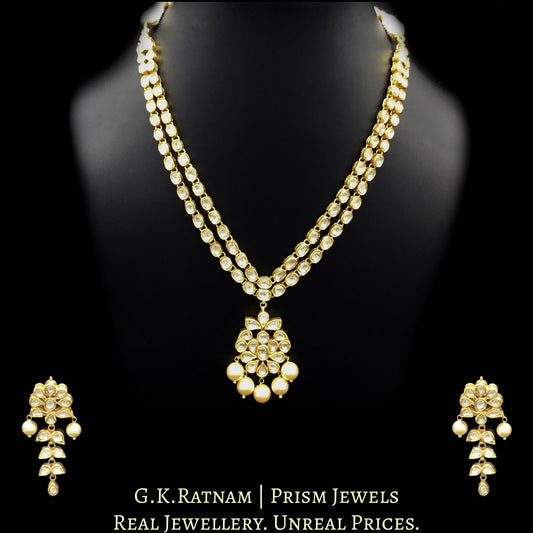 Traditional Gold and Diamond Polki two-line Necklace Set - G. K. Ratnam