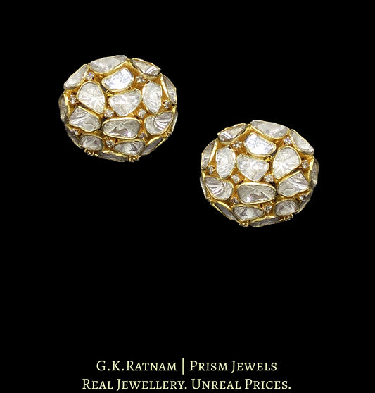 14K Gold and Diamond Polki Open Setting dome-shaped Tops / Studs Earring Pair