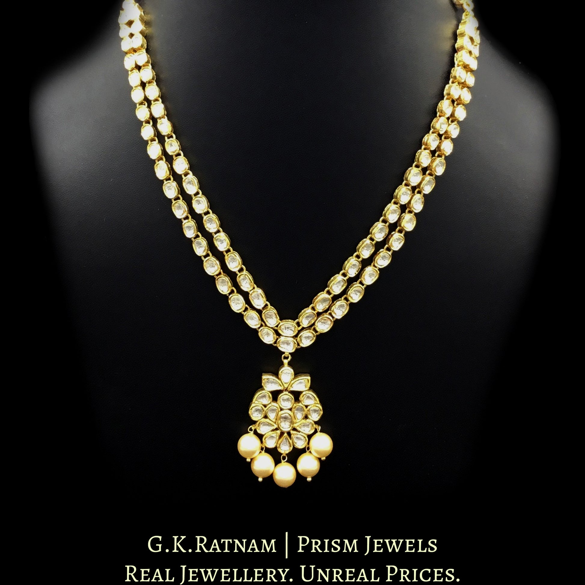 Traditional Gold and Diamond Polki two-line Necklace Set - G. K. Ratnam