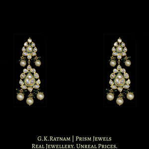 Traditional Gold and Diamond Polki green enamel Necklace Set with lustrous pearls and a dash of green - G. K. Ratnam