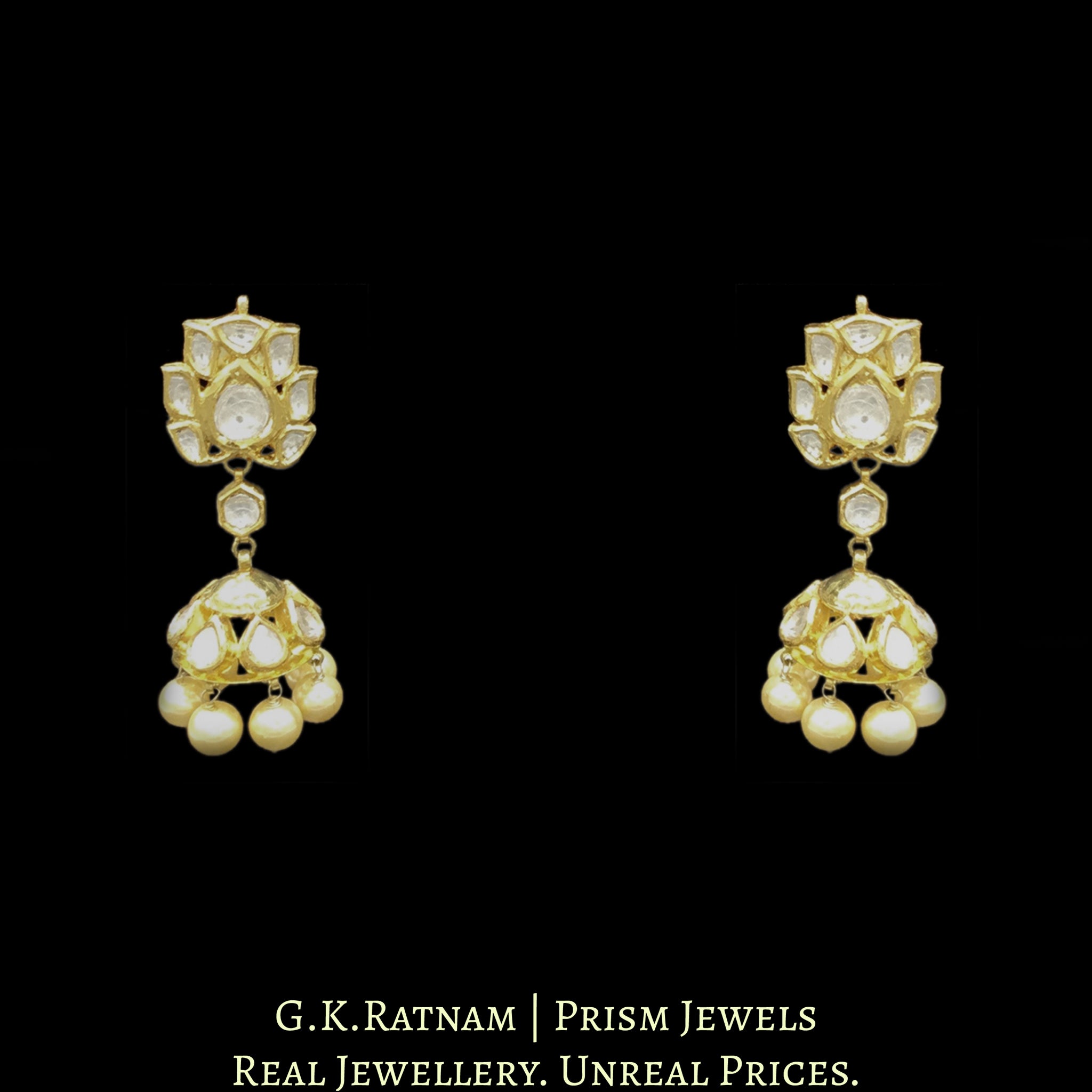 18k Gold and Diamond Polki Choker Necklace Set with glossy pearl hangings - G. K. Ratnam