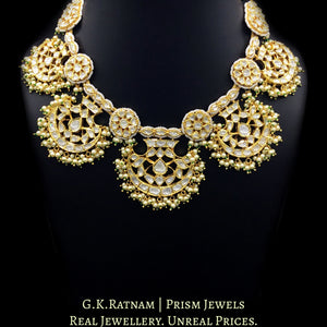 18k Gold and Diamond Polki Pankhi (fan) Necklace Set with pearls and a hint of green - G. K. Ratnam
