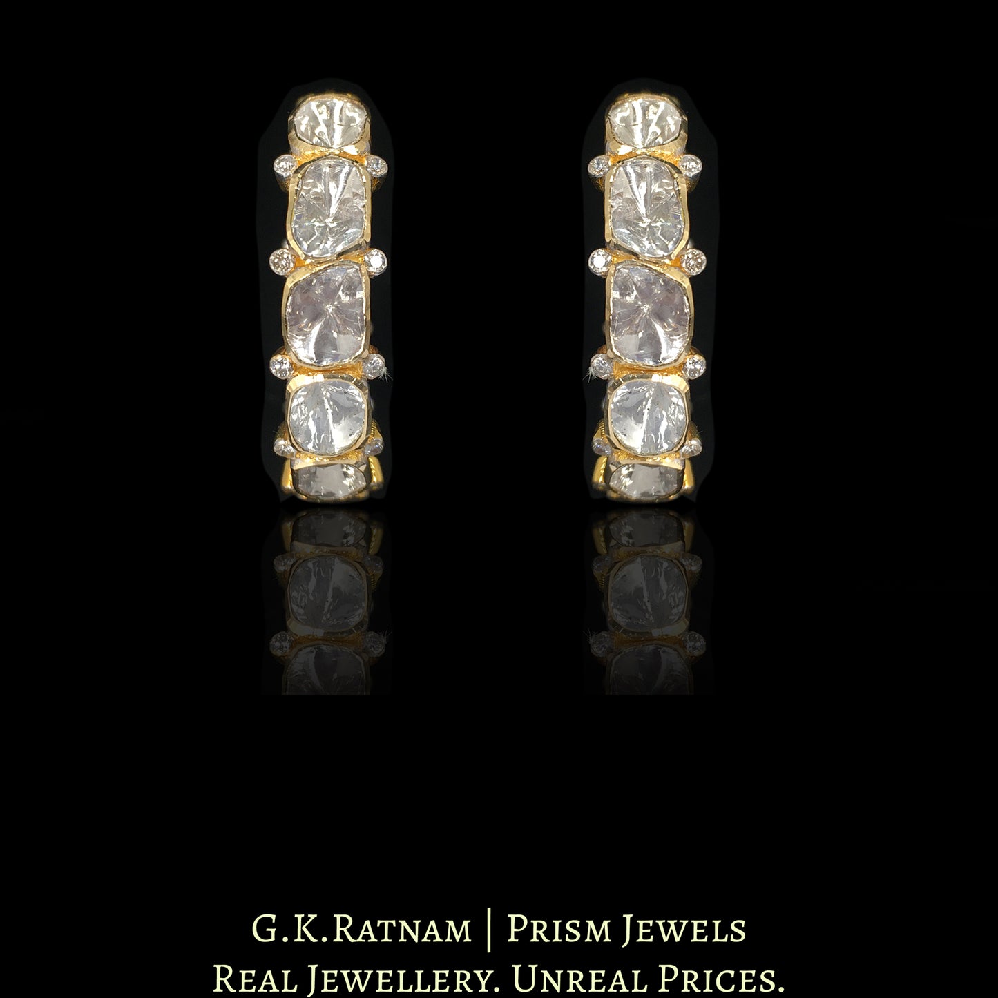 18k Gold and Diamond Polki Open Setting Bali / Hoop Earring Pair