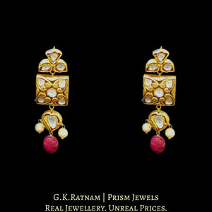 18k Gold and Diamond Polki Antique Navratna Choker Necklace Set with multi-colored stone hangings - G. K. Ratnam