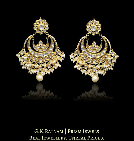 18k Gold and Diamond Polki Round multi-tier Chand Bali Earring Pair with pearls