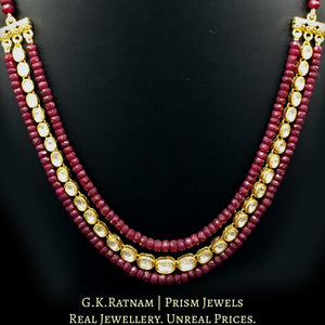 Traditional Gold and Diamond Polki single line Necklace sandwiched in natural cut rubies - G. K. Ratnam