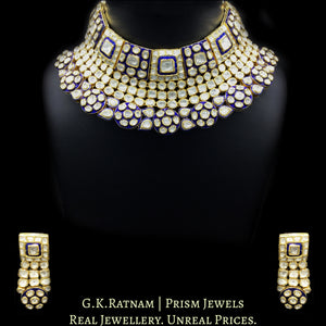 18k Gold and Diamond Polki Choker Necklace Set with Blue Enamel - G. K. Ratnam