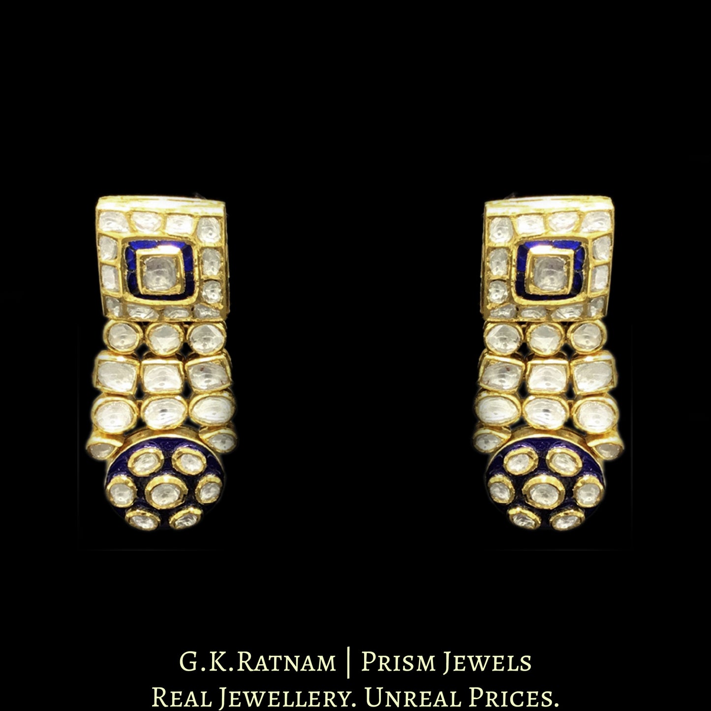 18k Gold and Diamond Polki Choker Necklace Set with Blue Enamel - G. K. Ratnam