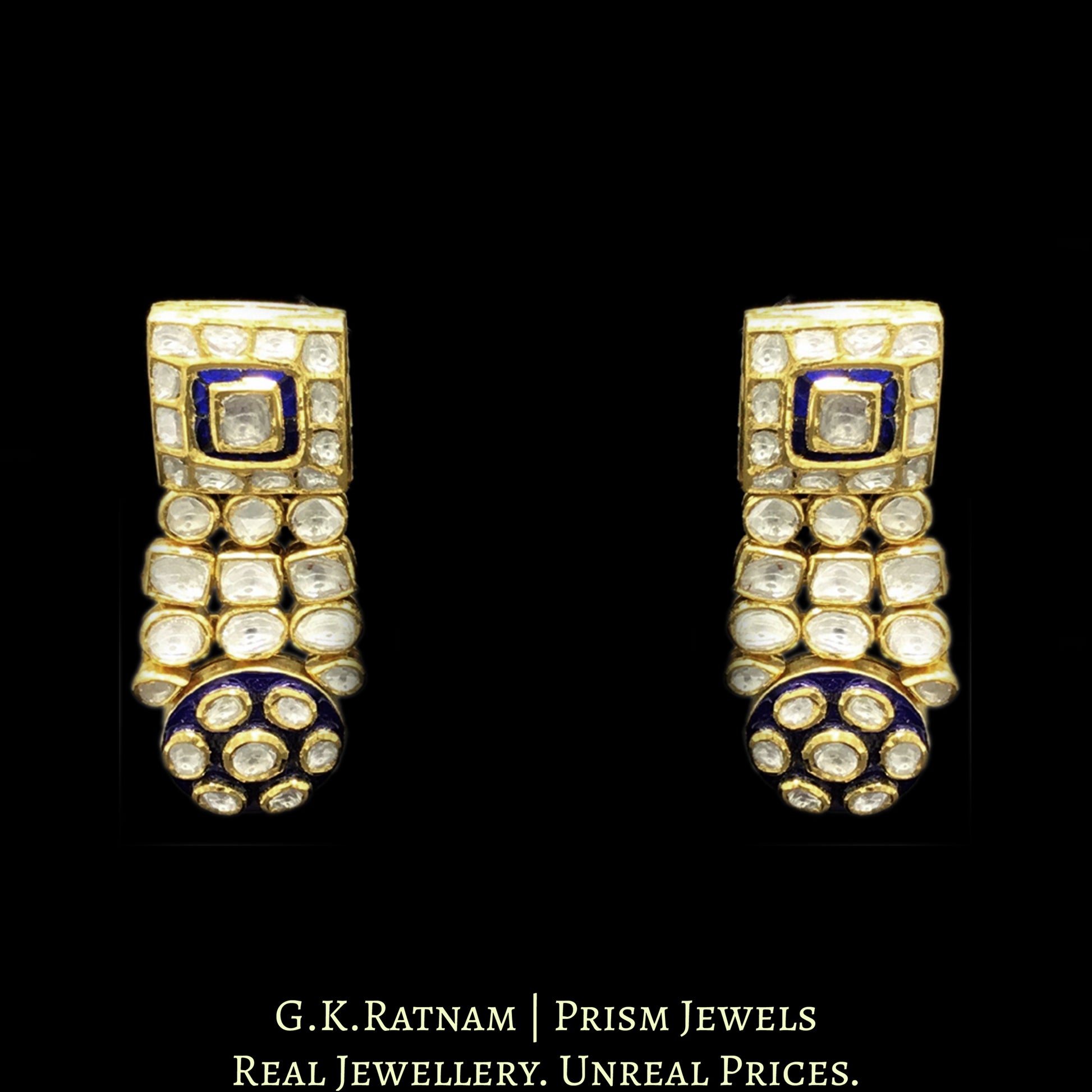 18k Gold and Diamond Polki Choker Necklace Set with Blue Enamel - G. K. Ratnam