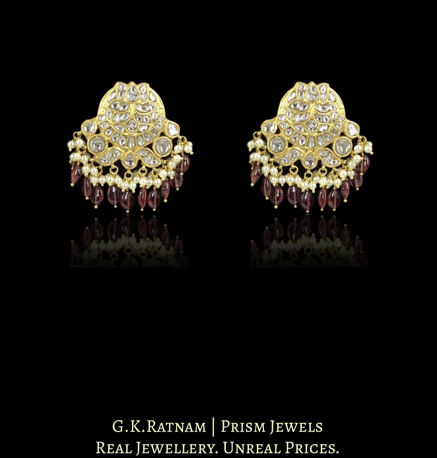 23k Gold and Diamond Polki Necklace Set enhanced with Mozambique Garnets