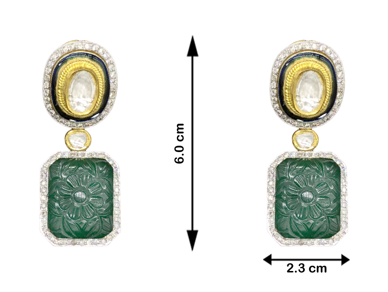 18k Gold and Diamond Polki fusion Necklace Set with big uncut hanging and Green Beryl Carvings