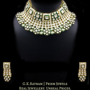 18k Gold and Diamond Polki Choker Necklace Set with Green Enamel - G. K. Ratnam