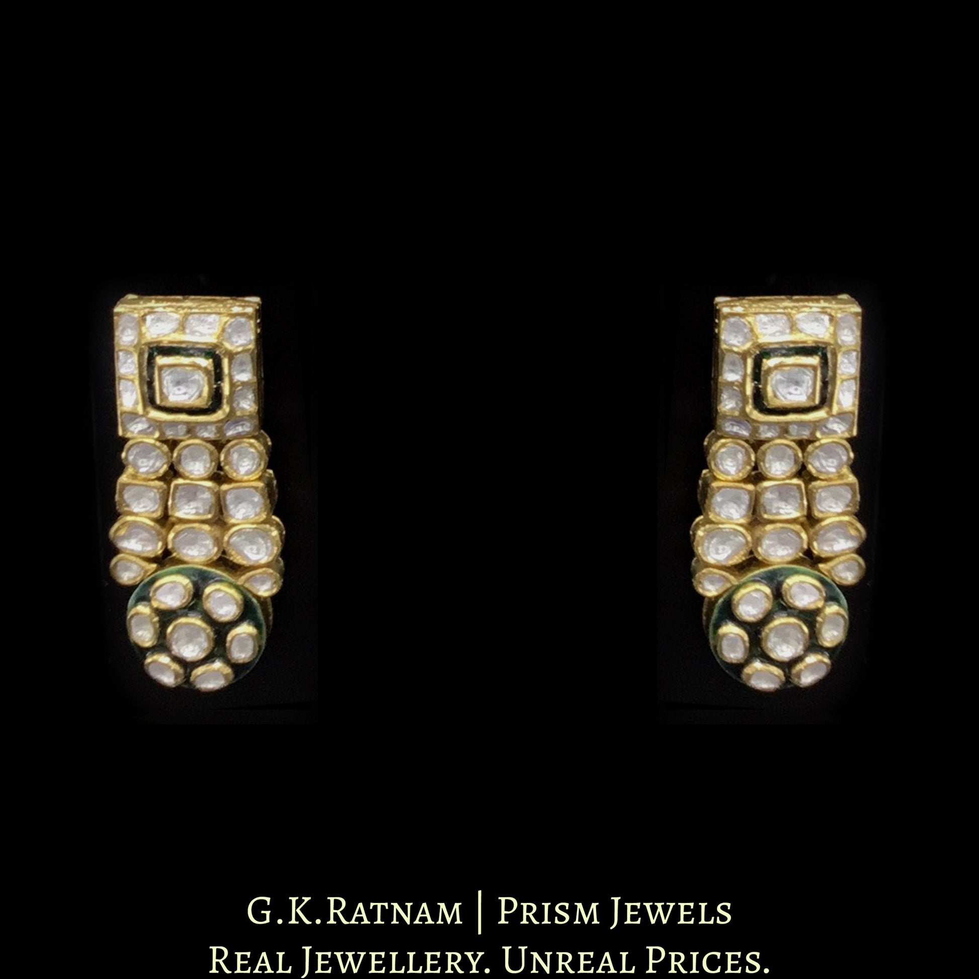 18k Gold and Diamond Polki Choker Necklace Set with Green Enamel - G. K. Ratnam