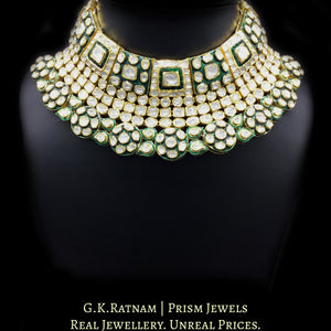 18k Gold and Diamond Polki Choker Necklace Set with Green Enamel - G. K. Ratnam