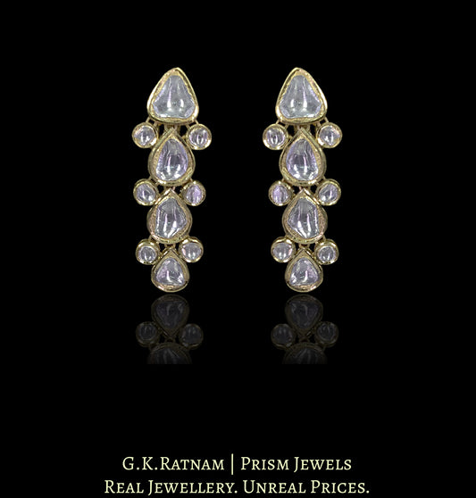 18k Gold and Diamond Polki Long Earring Pair With pear-shaped Uncuts