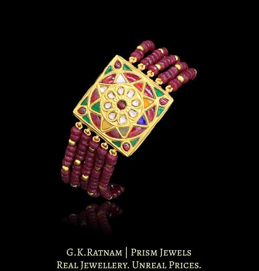23k Gold and Diamond Polki watch-like Bracelet with Rubies