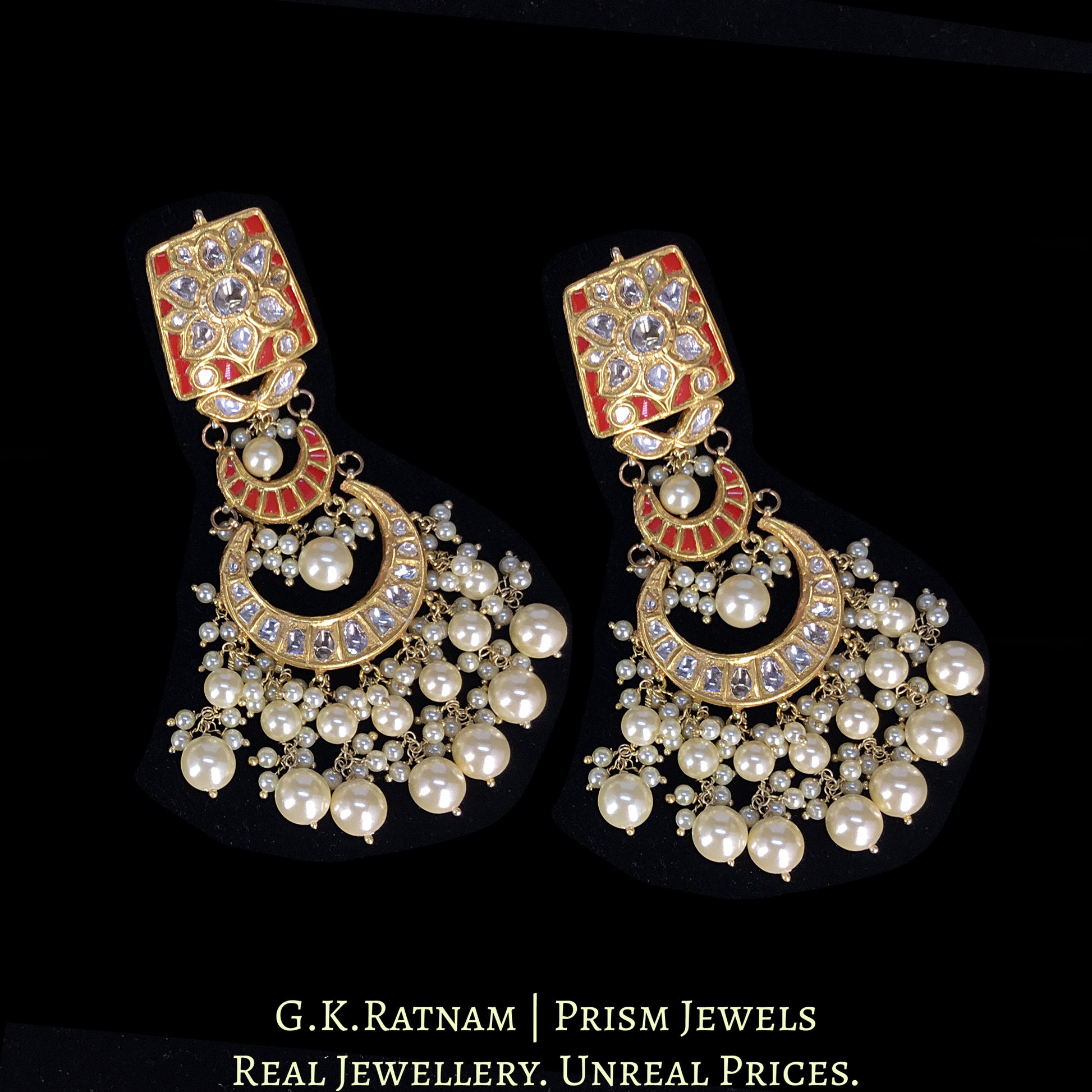 23k Gold and Diamond Polki Choker Necklace Set with Corals and Lustrous Pearls - G. K. Ratnam