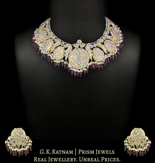 23k Gold and Diamond Polki Necklace Set enhanced with Mozambique Garnets