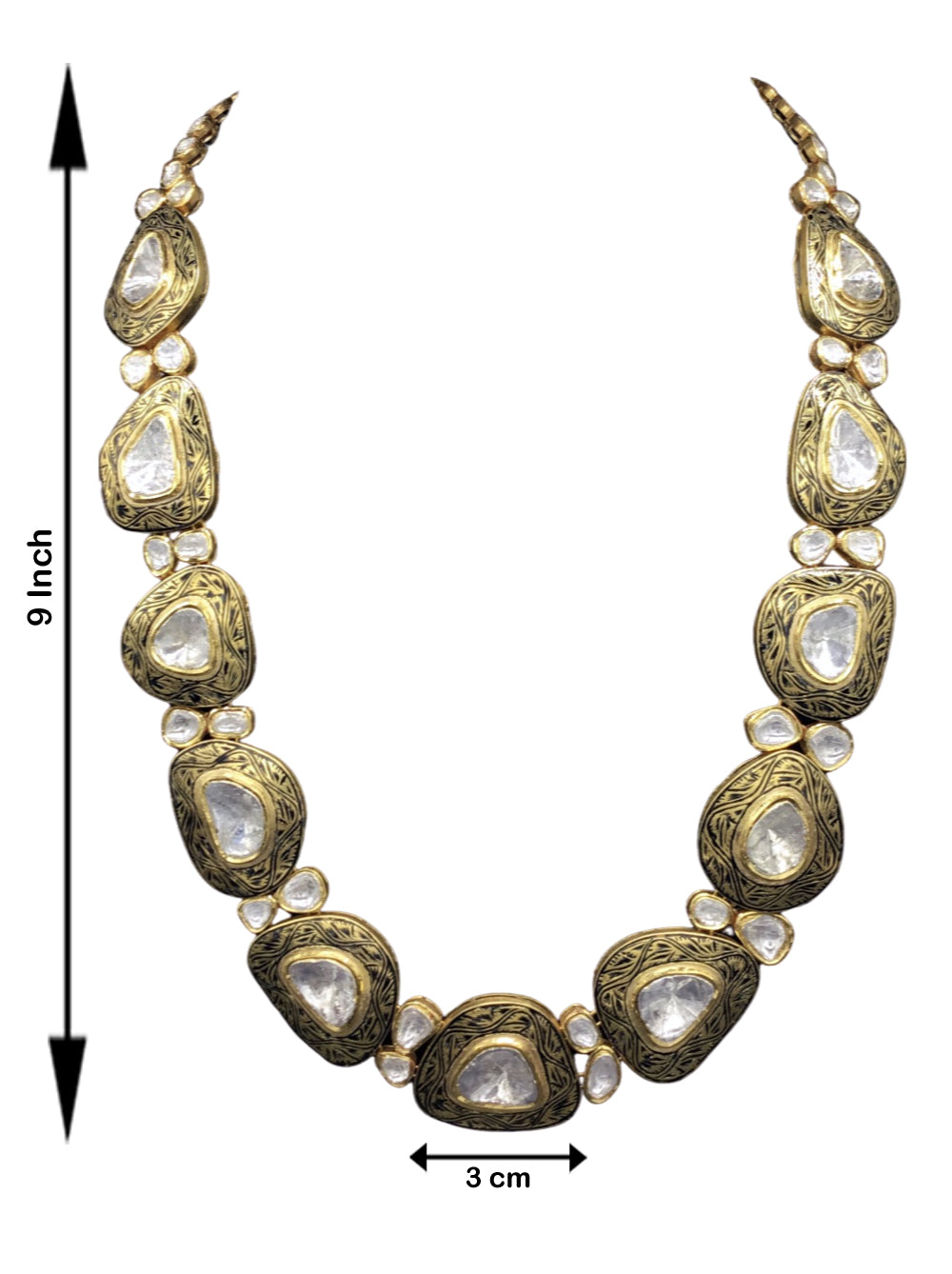 18k Gold and Diamond Polki Necklace with Big Uncuts and intricate goldwork