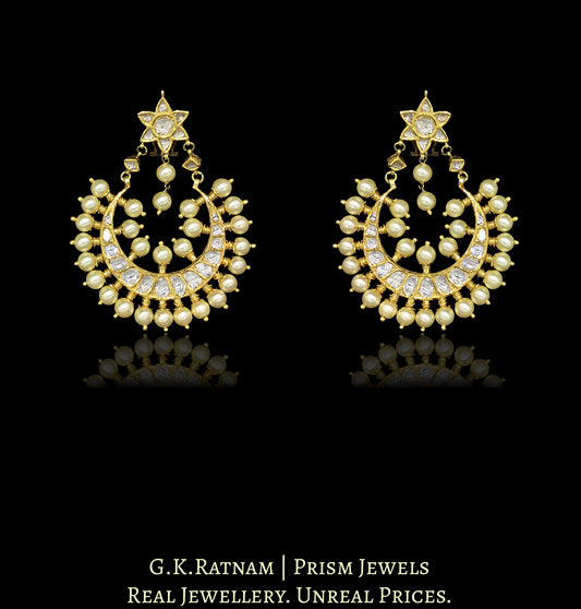 18k Gold and Diamond Polki Chand Bali Earrings with Pearls - G. K. Ratnam