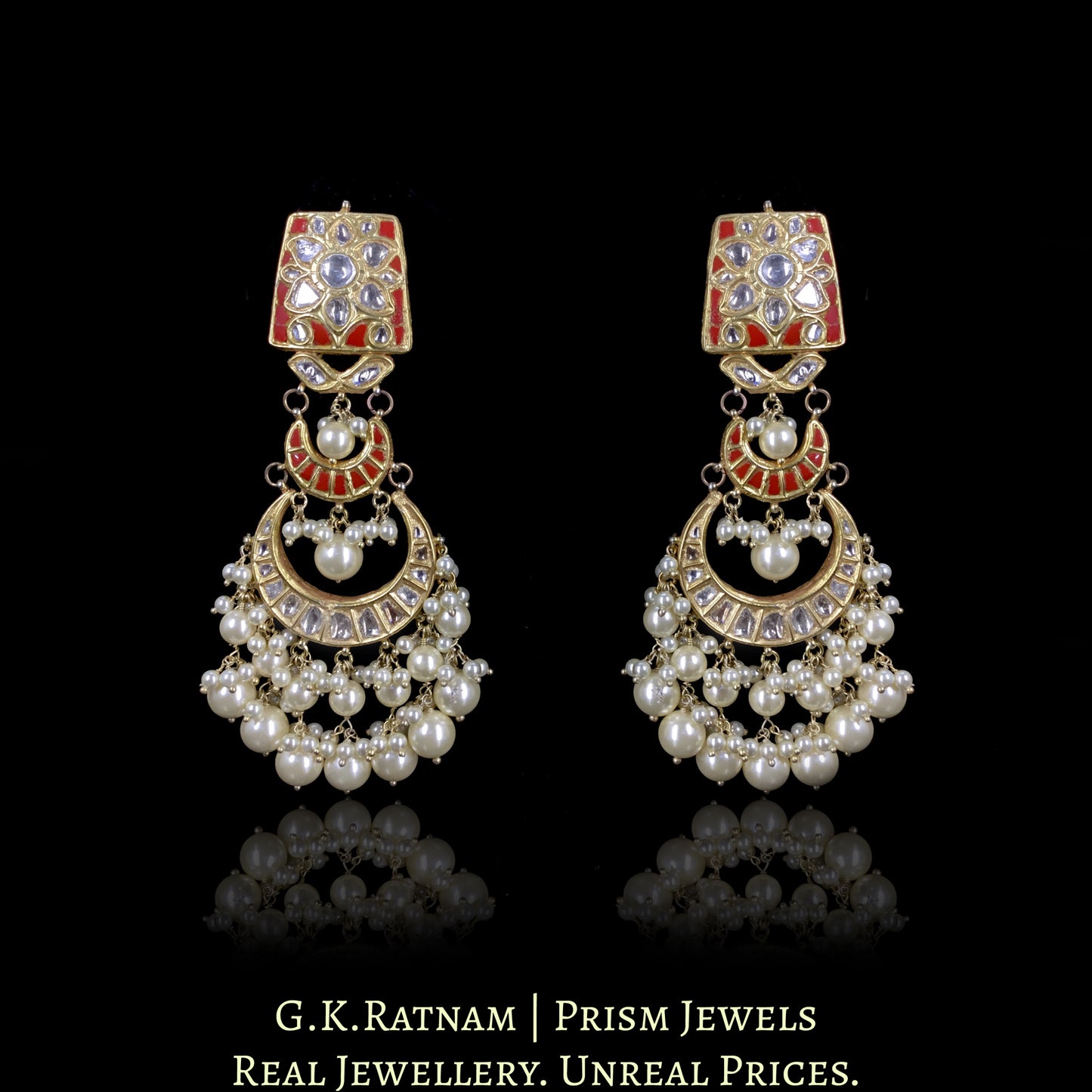 23k Gold and Diamond Polki Choker Necklace Set with Corals and Lustrous Pearls - G. K. Ratnam