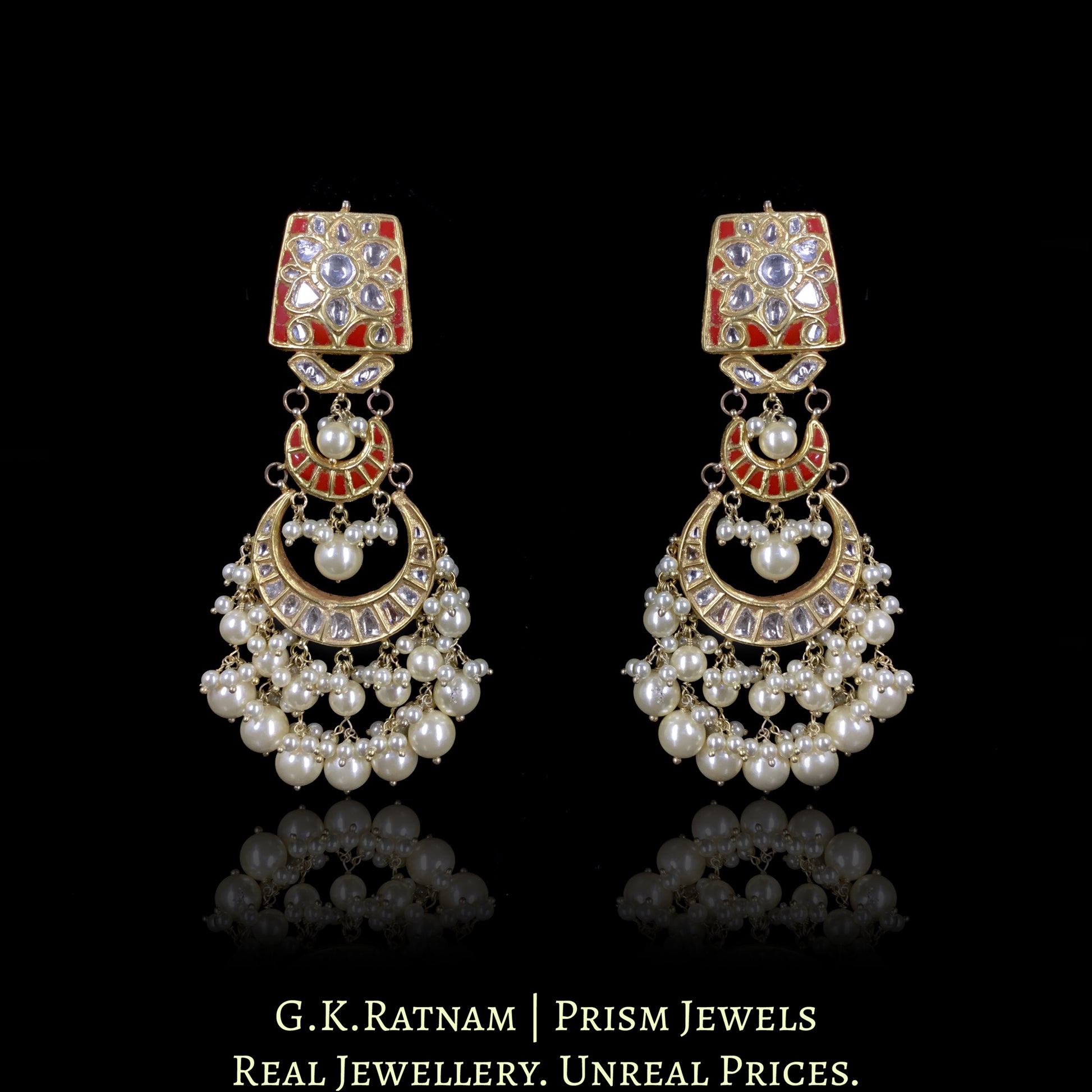 23k Gold and Diamond Polki Choker Necklace Set with Corals and Lustrous Pearls - G. K. Ratnam